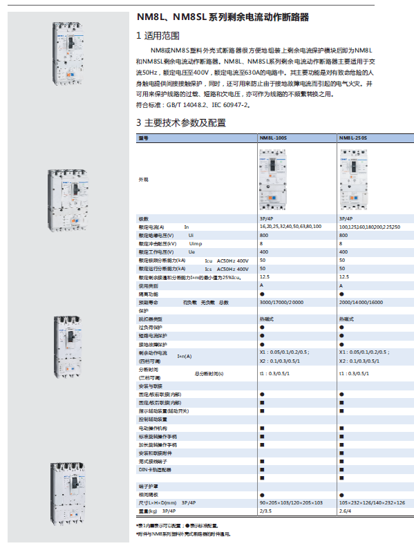NM8L、NM8SL系列剩余電流動(dòng)作斷路器選型